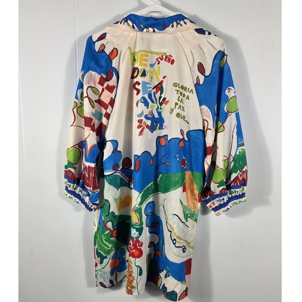 Vintage Style Abstract Graphic Print Button Front Tunic Mini Dress Multicolor - Picture 4 of 13